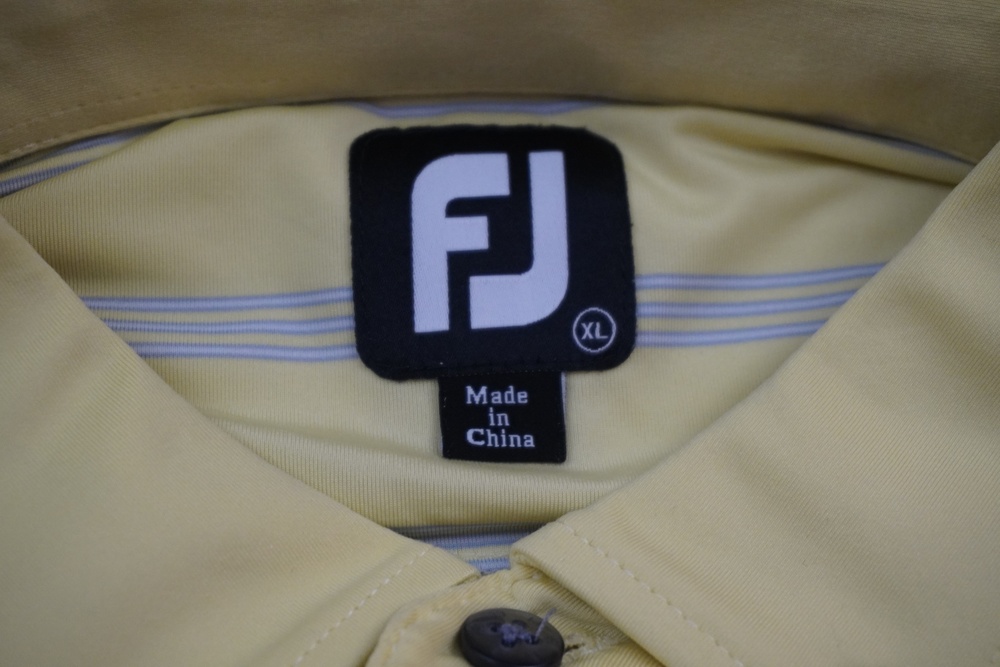 FootJoy Polo Shirt Mens XL Yellow Stripe Golf Performance Crest Logo FJ